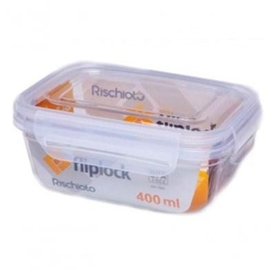 Kit 4 Potes Retagulares Fliplock Em Plástico 400ml Rischioto