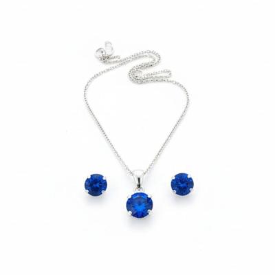Conjunto Pingente E Brincos Amaré Prata 925 - Zircônia Redonda Azul Royal