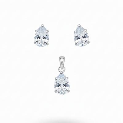 Conjunto Amaré Prata 925 Com Pingente E Brincos Gota Zircônia Colorida Joias Elegantes E Versáteis Branco