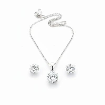 Conjunto Pingente E Brincos Amaré Prata 925 - Zircônia Redonda Branco
