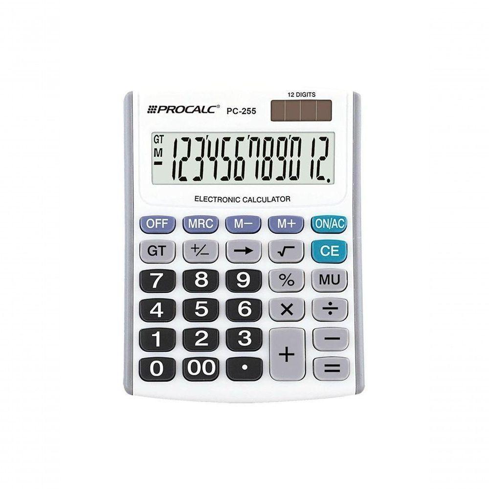 Calculadora De Mesa Procalc Pc255 12 Digitos Pilha Branca - 1