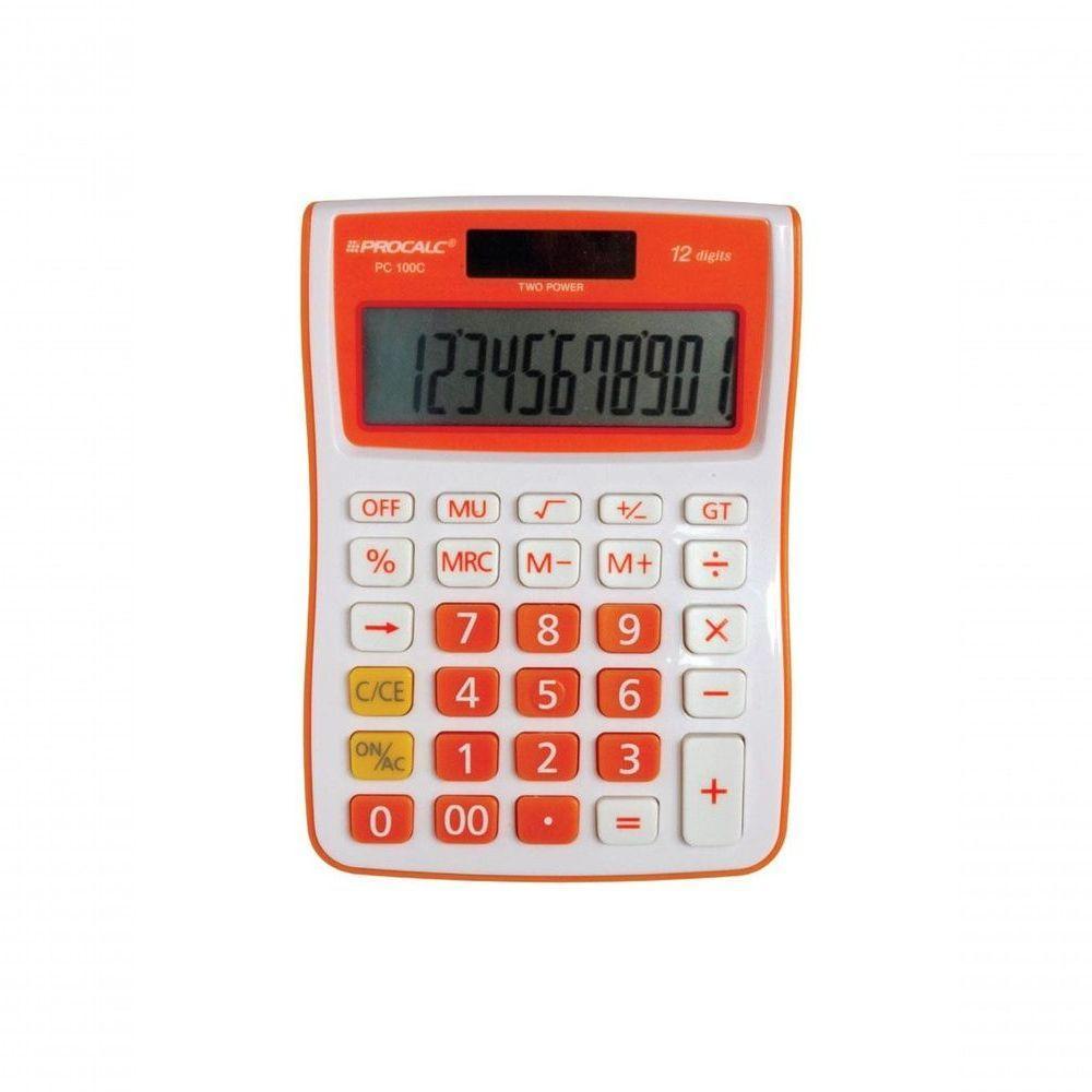 Calculadora De Mesa Procalc Pc100-o 12 Digitos Laranja - 1
