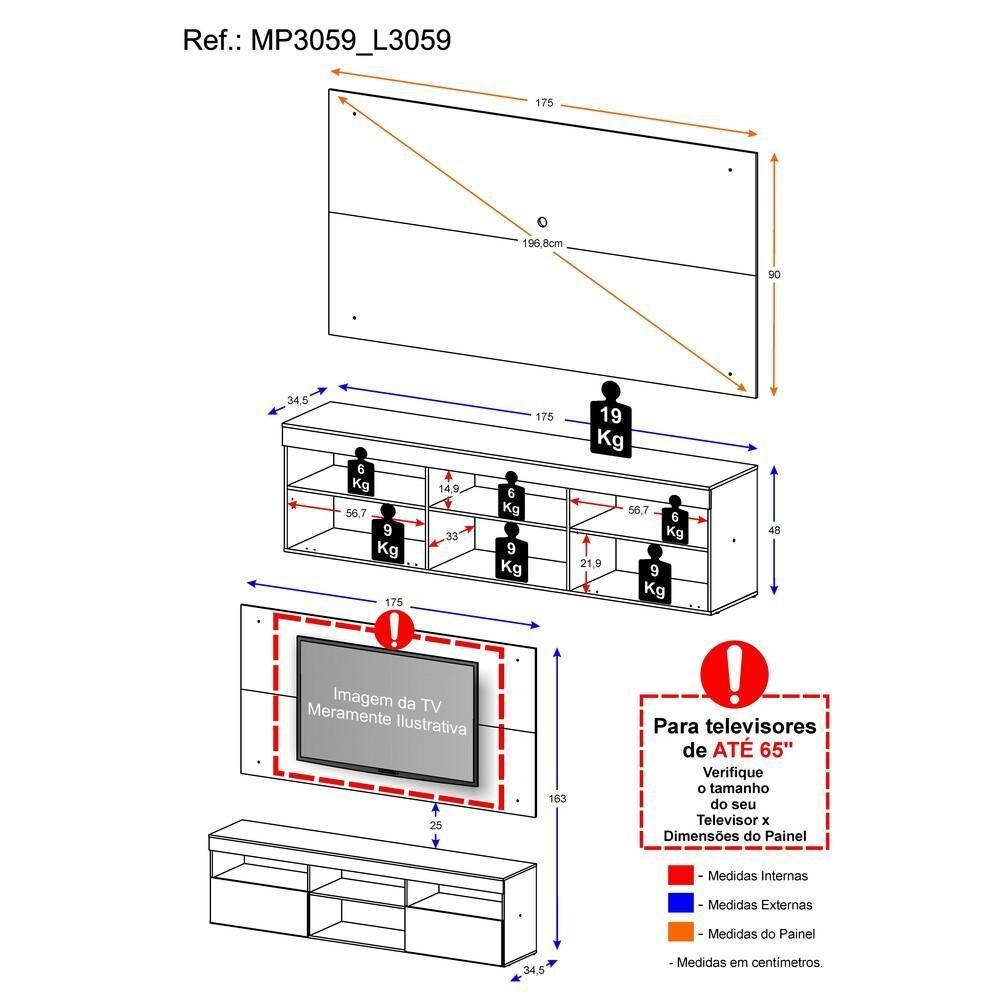 Rack com Painel Tv até 65" e 2 Portas Toronto Multimóveis - 6