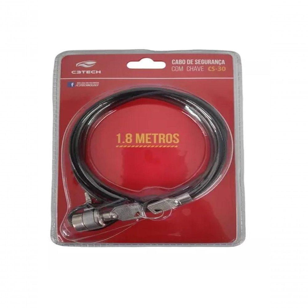Trava Para Notebook C3tech Cs-30 Com Chave 1,8 Metros Preto - 2
