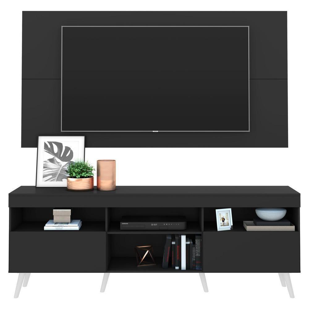Rack Com Painel Tv 65" Retrô Flórida Multimóveis V3133 Preto/Branco Preto/Branco - 1