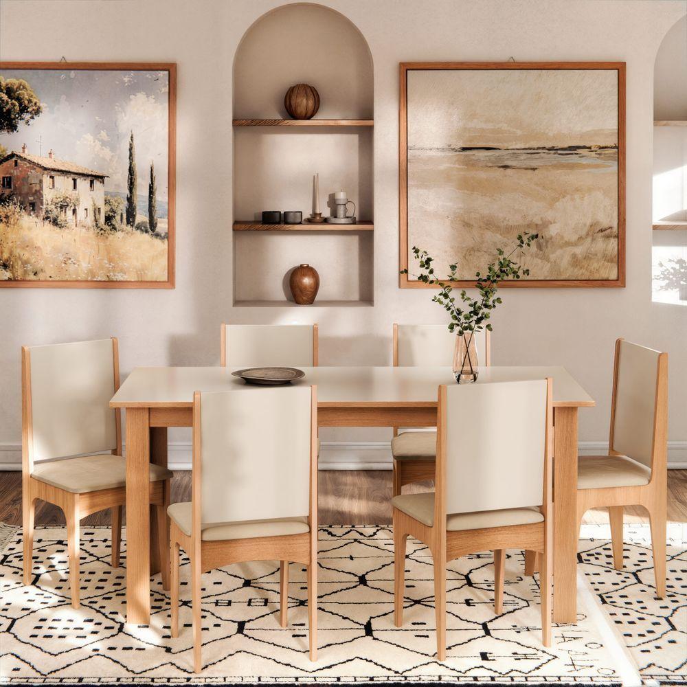 Conjunto Mesa De Jantar Moderno Sara Com 6 Cadeiras Estofadas Mel Off - 2