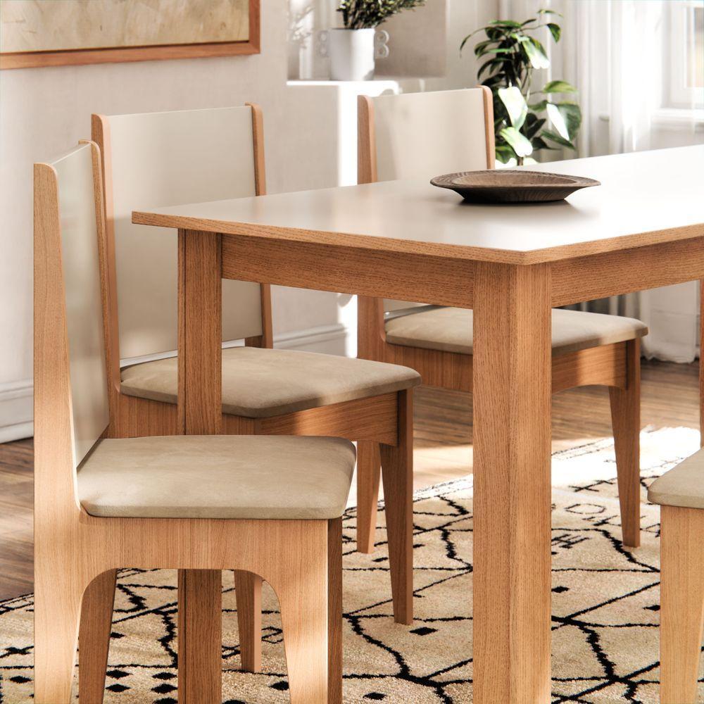 Conjunto Mesa De Jantar Moderno Sara Com 6 Cadeiras Estofadas Mel Off - 3
