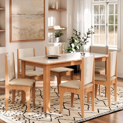 Conjunto Mesa De Jantar Moderno Sara Com 6 Cadeiras Estofadas Mel Off