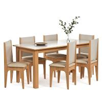 Conjunto Mesa De Jantar Moderno Sara Com 6 Cadeiras Estofadas Mel Off