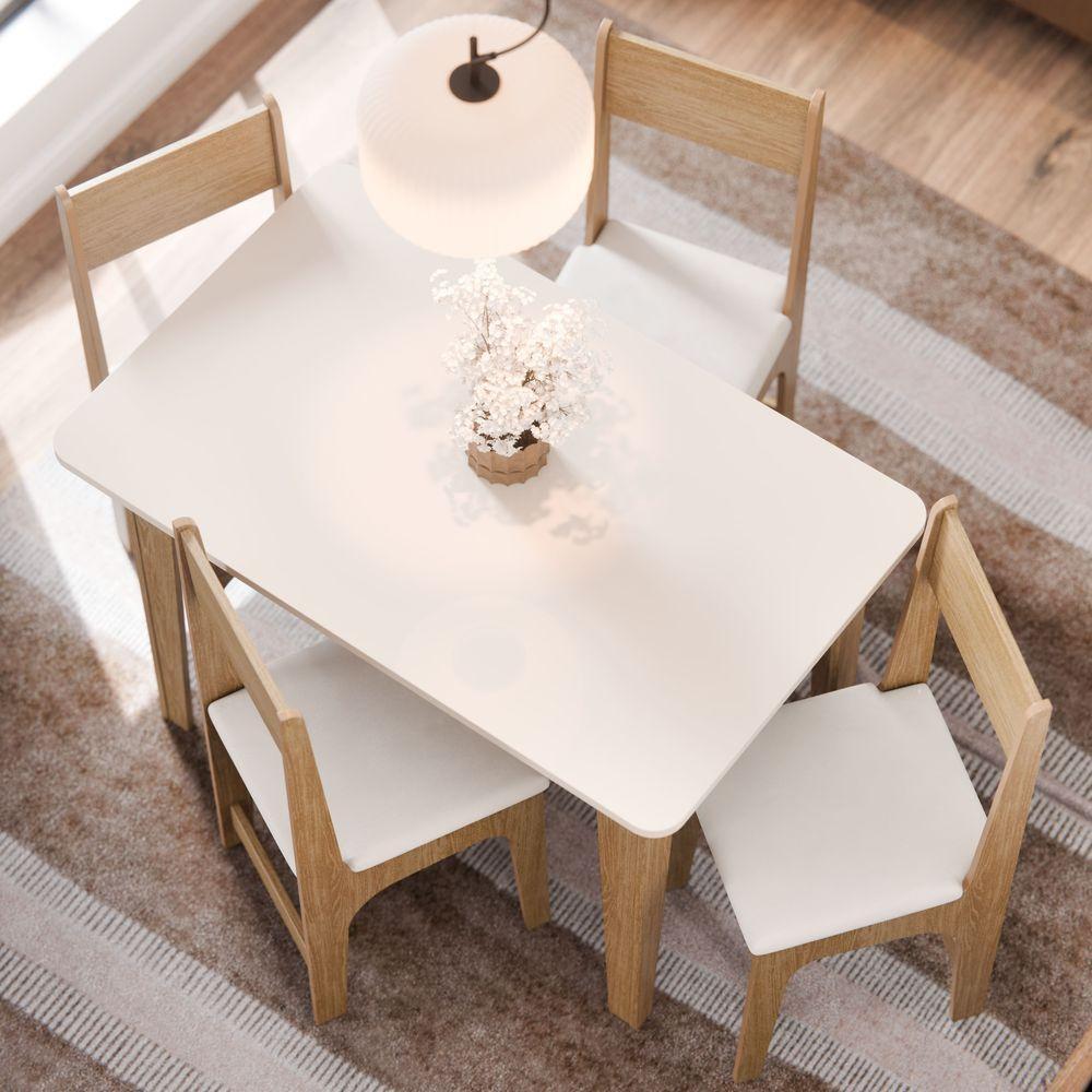 Conjunto De Jantar Mesa De Cozinha Nicoli Com 4 Cadeiras Estofadas Mel Off - 2