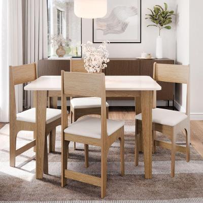 Conjunto De Jantar Mesa De Cozinha Nicoli Com 4 Cadeiras Estofadas Mel Off