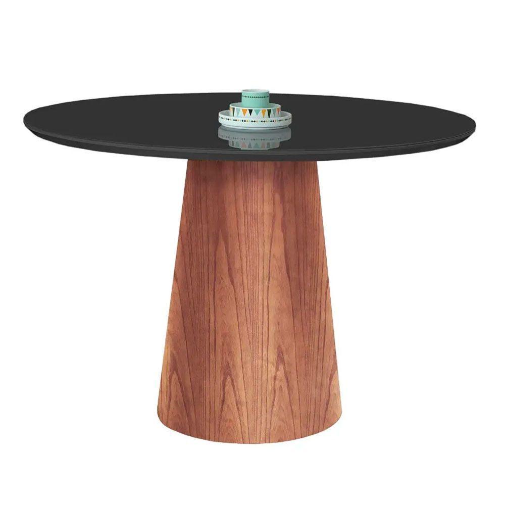 Mesa De Jantar Cone Tampo Laqueado Com Vidro Luka Decor Preto - 1