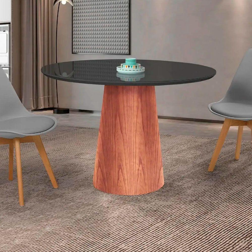 Mesa De Jantar Cone Tampo Laqueado Com Vidro Luka Decor Preto - 2