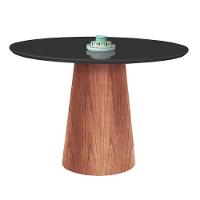 Mesa De Jantar Cone Tampo Laqueado Com Vidro Luka Decor Preto - 1