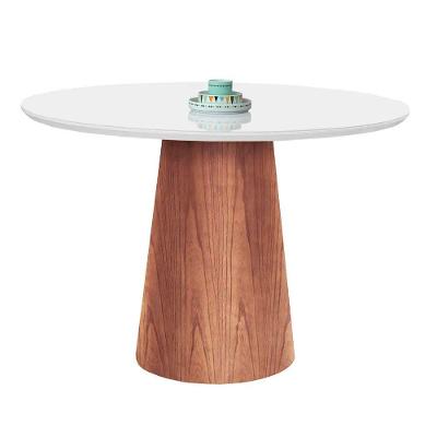 Mesa De Jantar Cone Tampo Laqueado Com Vidro Luka Decor Branco