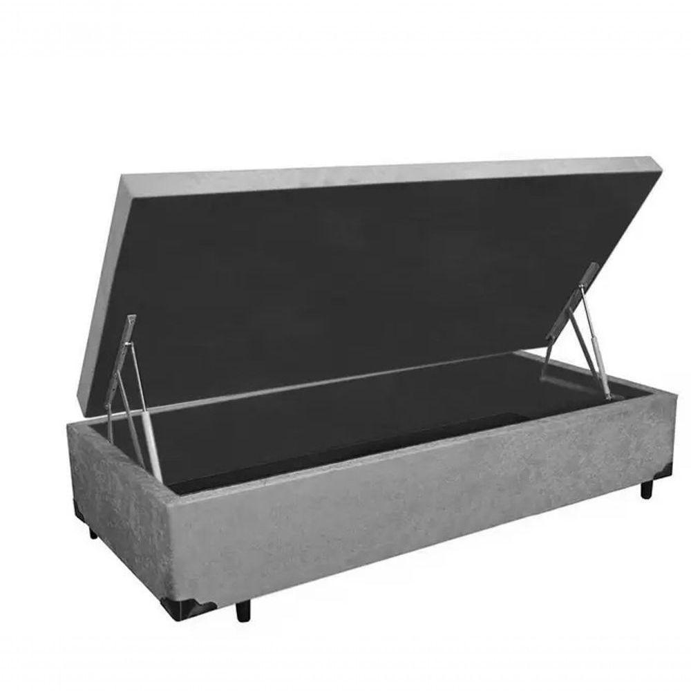 Cama Box Baú Solteiro Cinza Suede 88 X 188 - 1