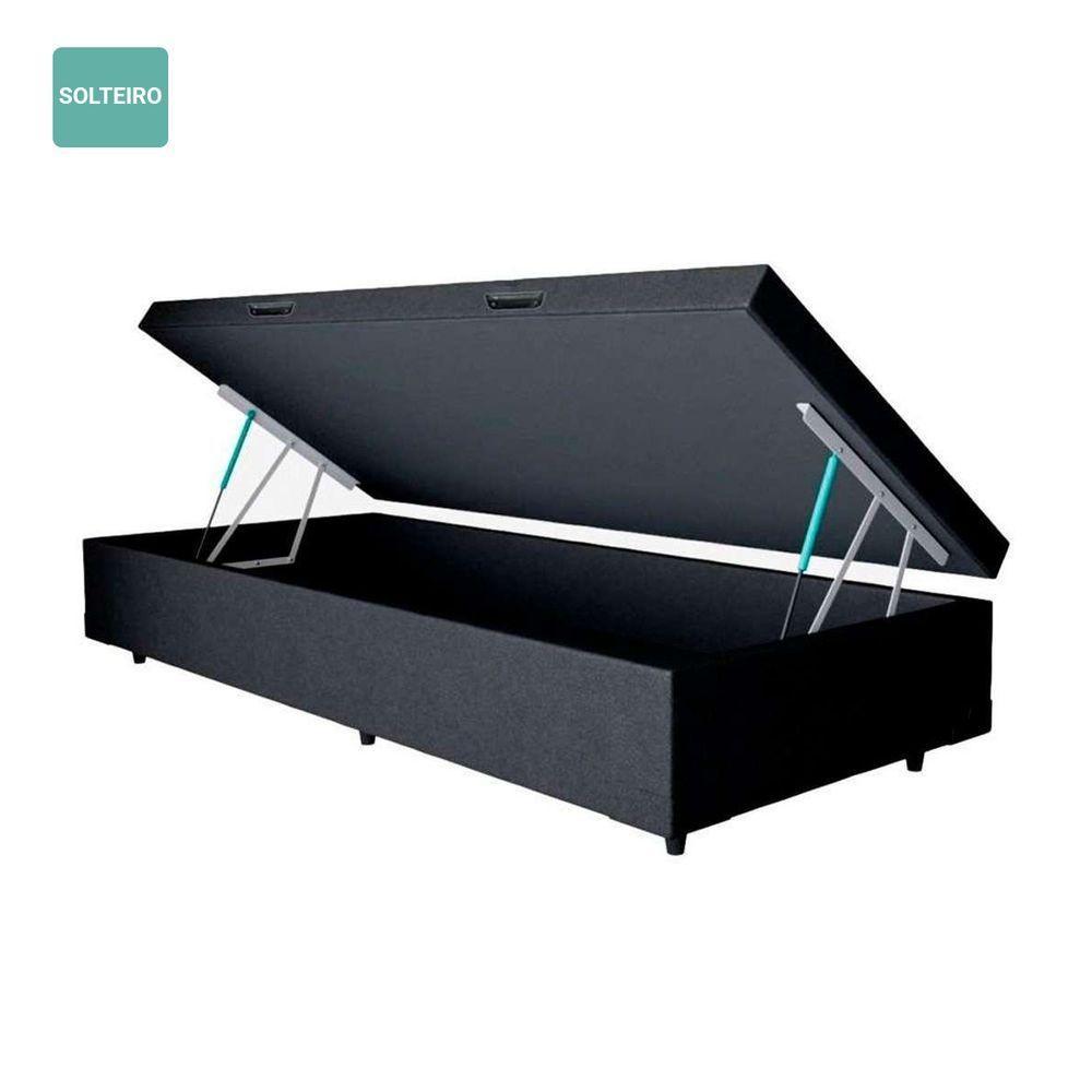 Cama Box Baú Solteiro Sintético Preto 42x88x188 - 1
