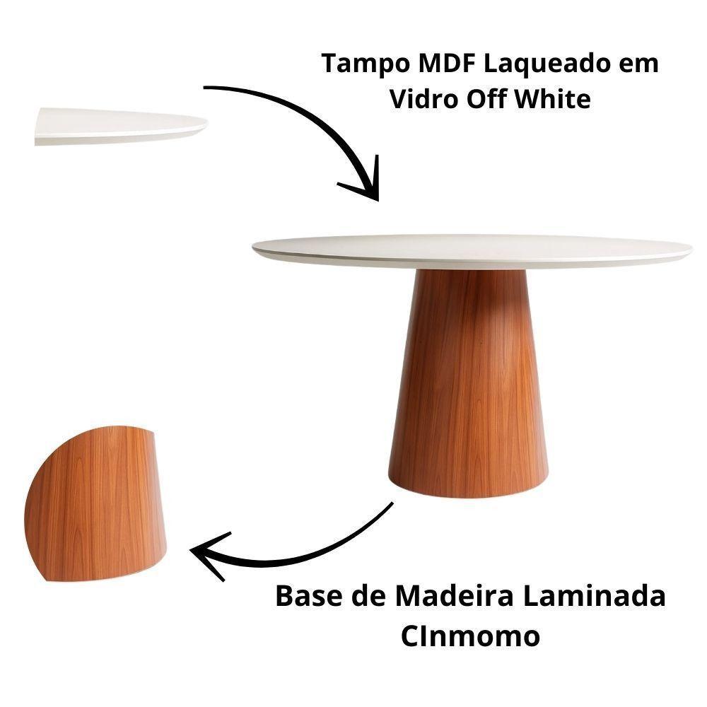 Mesa De Jantar Cone Tampo Laqueado Com Vidro Facilita Decor Off White - 4