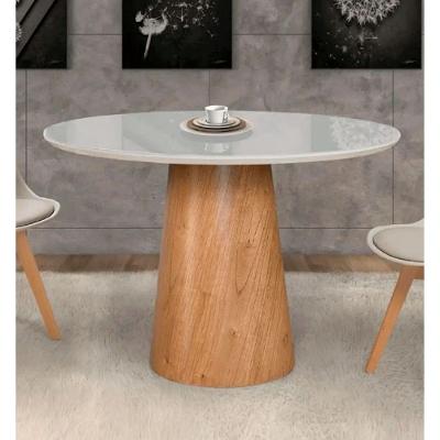 Mesa De Jantar Cone Tampo Laqueado Com Vidro Facilita Decor Off White