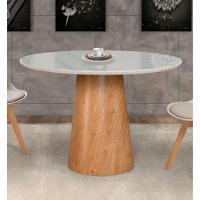 Mesa De Jantar Cone Tampo Laqueado Com Vidro Facilita Decor Off White - 1