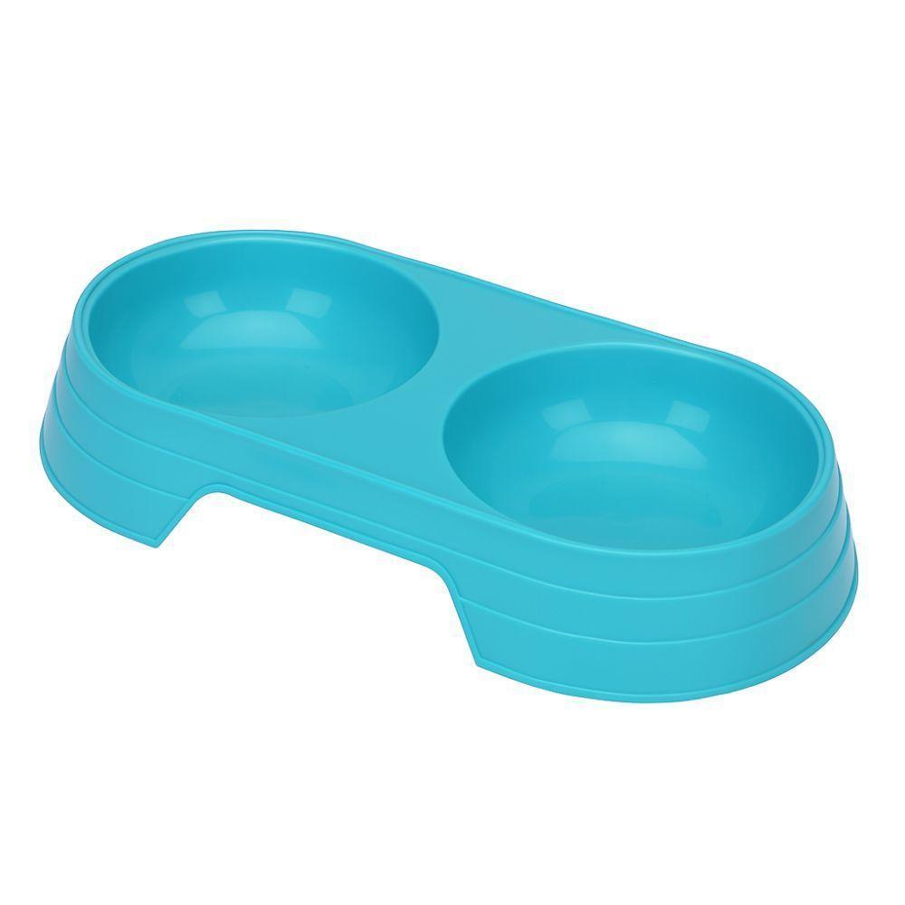 Comedouro Bebedouro Duplo 2 Em 1 Para Pets Cães E Gatos 200 Ml Em Cada Lado Azul - 1