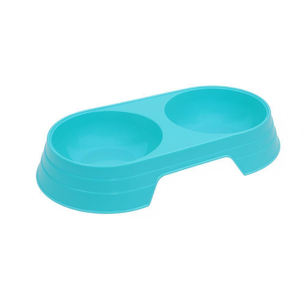 Comedouro Bebedouro Duplo 2 Em 1 Para Pets Cães E Gatos 200 Ml Em Cada Lado Azul - 2