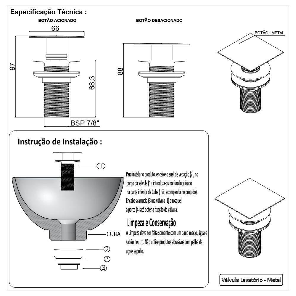 Válvula Click Inteligente Ralo Para Pia Cuba De Banheiro Preto Black Fosco Luxo Lavabo - 6