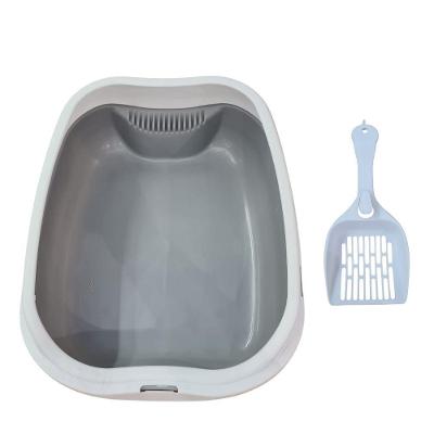 Caixa De Areia Banheiro Higiênica Bandeja Para Pets Gatos Com Borda + 1 Pá Coletora Tamanho Grande Cinza