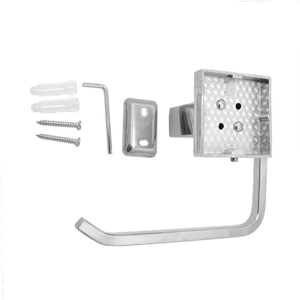 Acessório Banheiro Lavatório Porta Toalha De Rosto Papeleira Parede Quadrada Metal Cromada - 4