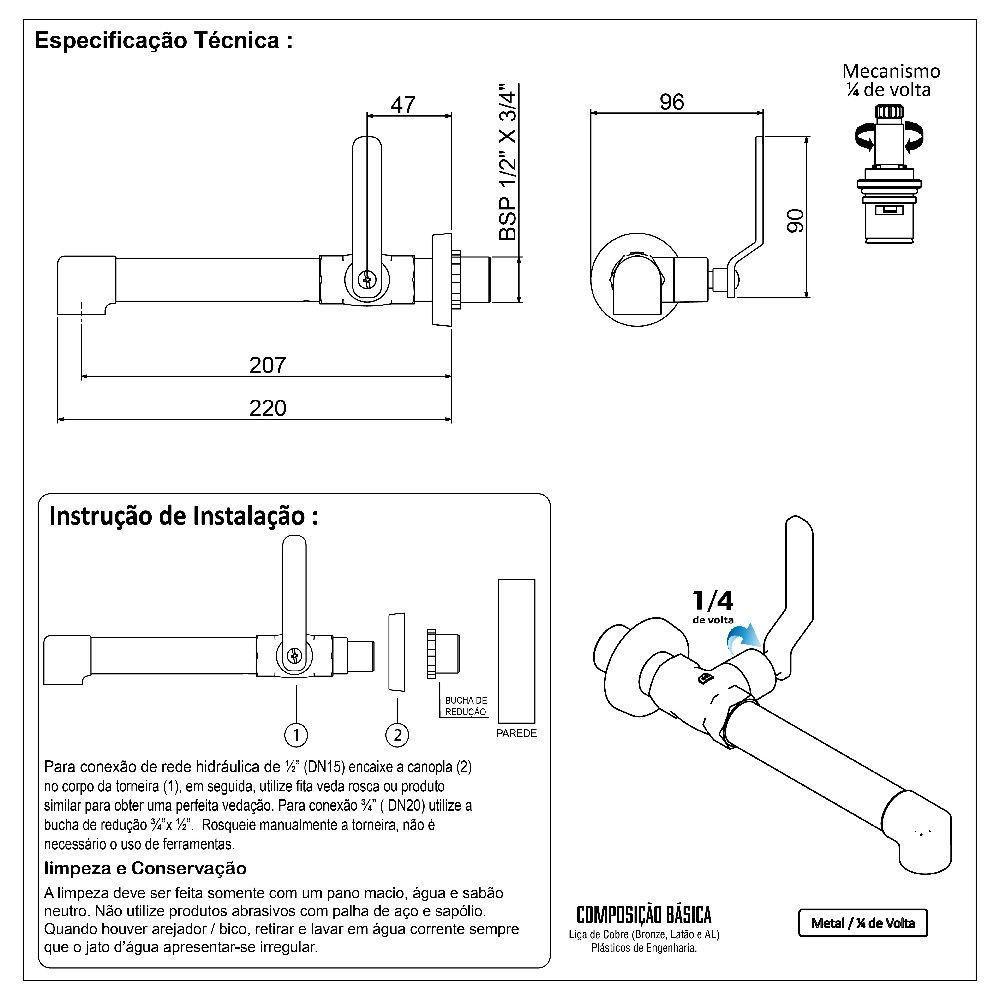 Kit Torneira Banheiro Industrial Rustico Parede Cobre Velho + 1 Valvula Lavatório - 7