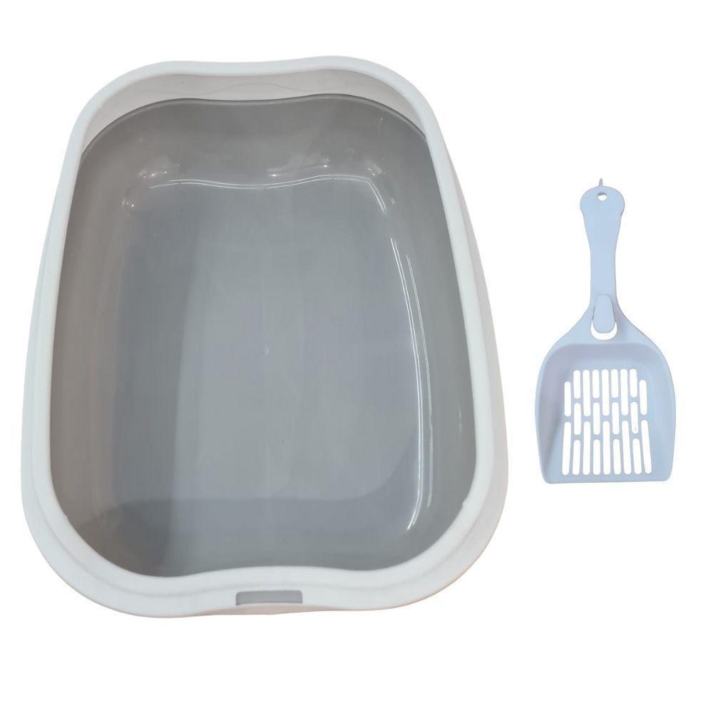 Caixa De Areia Banheiro Higiênica Bandeja Para Pets Gatos Com Borda + 1 Pá Coletora Cinza - 1