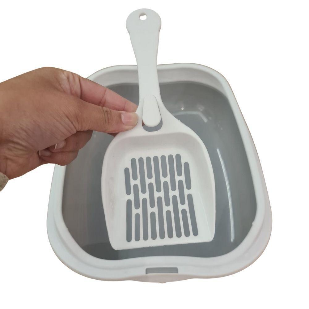 Caixa De Areia Banheiro Higiênica Bandeja Para Pets Gatos Com Borda + 1 Pá Coletora Cinza - 6