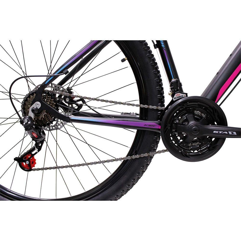 Bicicleta Ksw Aro 29 Feminina Alumínio 21 Marchas Freio A Disco Preto Fos Pink Azul 19 - 4