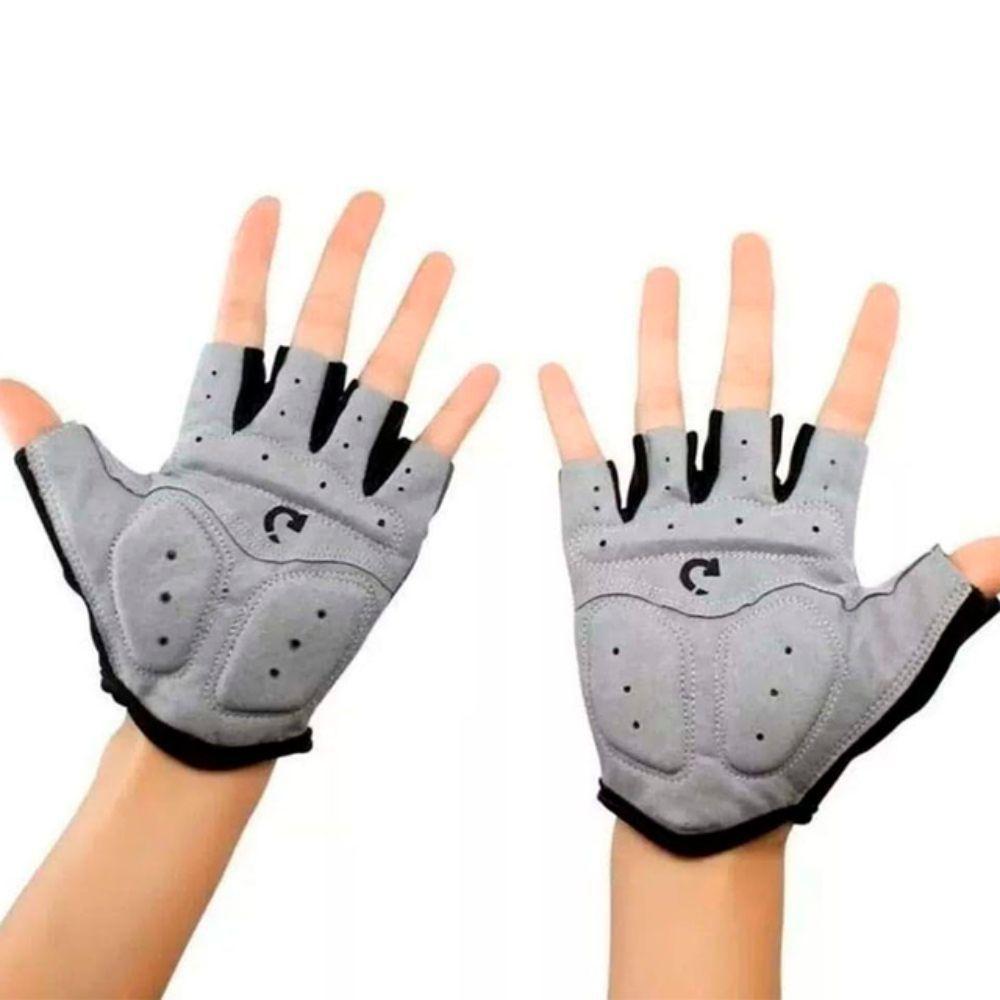 Kit Par De Luvas Gel + Roda Dupla De Exercício Abdominal Treino Em Casa Academia Preto - 2