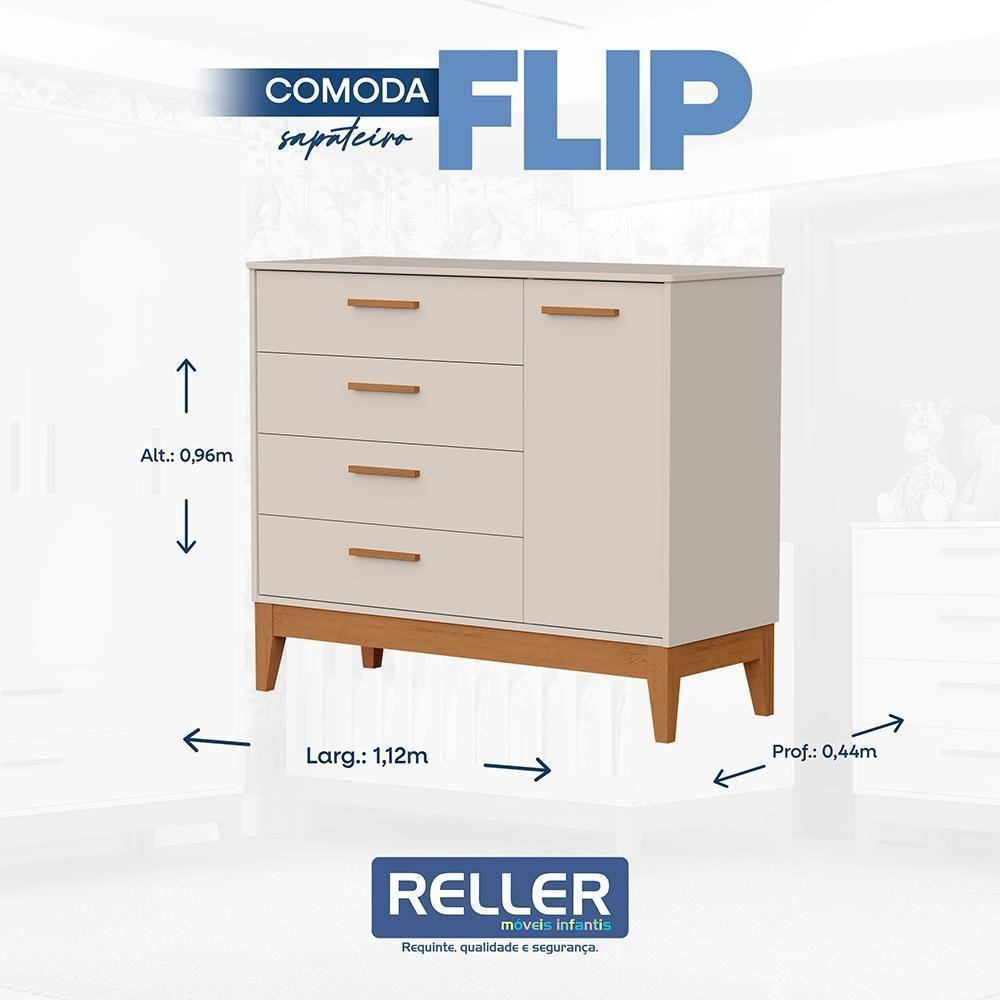 Jogo De Quarto Infantil Flip Guarda Roupa 3 Portas E Cômoda 1 Porta Areia Fosco - Reller Móveis Areia Fosco - 7