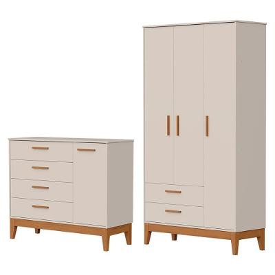 Jogo De Quarto Infantil Flip Guarda Roupa 3 Portas E Cômoda 1 Porta Areia Fosco - Reller Móveis Areia Fosco