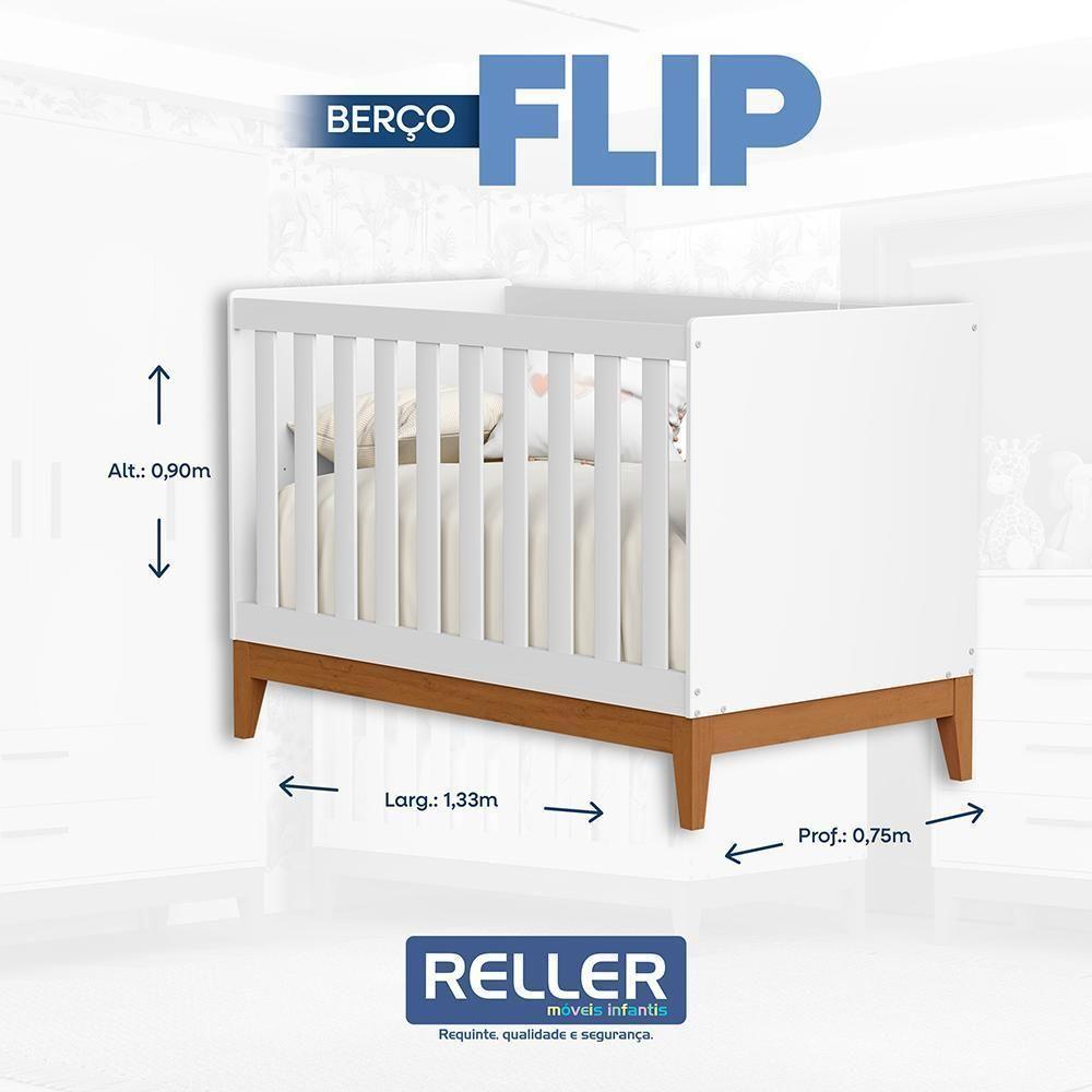 Jogo De Quarto Infantil Flip Guarda Roupa 3 Portas E Berço Americano Branco Fosco - Reller Móveis Branco Fosco - 3