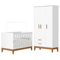 Jogo De Quarto Infantil Flip Guarda Roupa 3 Portas E Berço Americano Branco Fosco - Reller Móveis Branco Fosco - 1