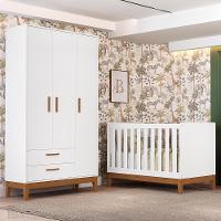 Jogo De Quarto Infantil Flip Guarda Roupa 3 Portas E Berço Americano Branco Fosco - Reller Móveis Branco Fosco - 2