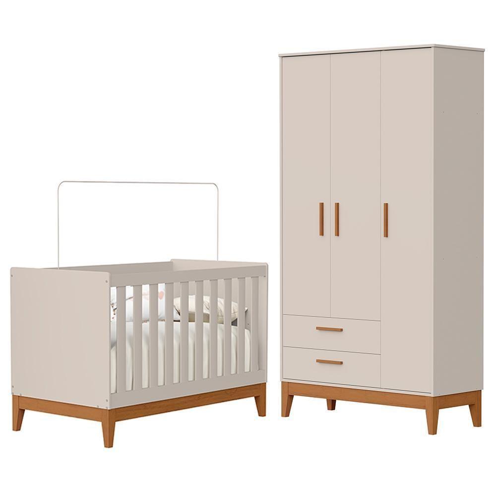 Jogo De Quarto Infantil Flip Guarda Roupa 3 Portas E Berço Americano Areia Fosco - Reller Móveis Areia Fosco - 1