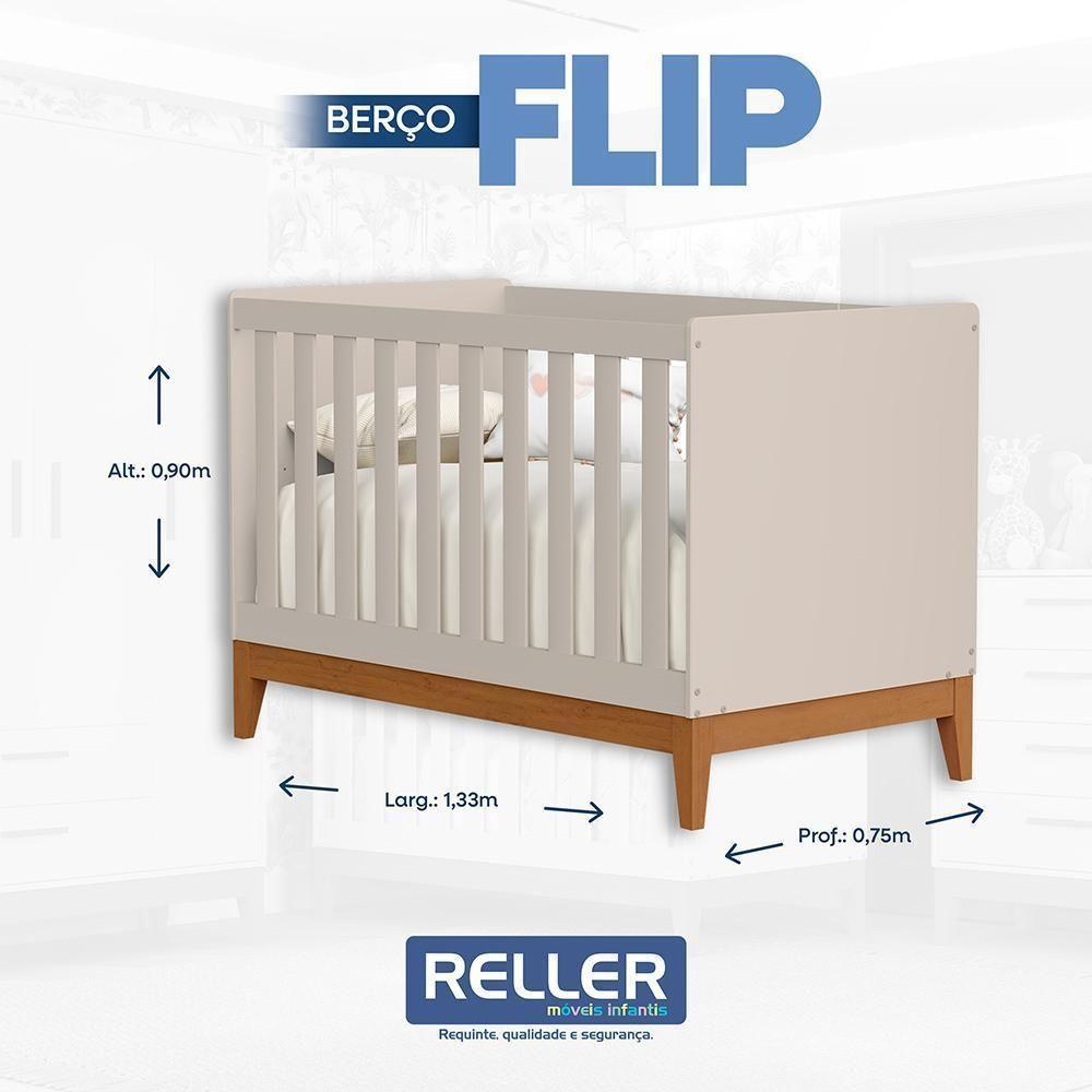 Jogo De Quarto Infantil Flip Guarda Roupa 3 Portas E Berço Americano Areia Fosco - Reller Móveis Areia Fosco - 7