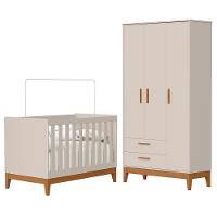 Jogo De Quarto Infantil Flip Guarda Roupa 3 Portas E Berço Americano Areia Fosco - Reller Móveis Areia Fosco - 1
