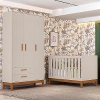 Jogo De Quarto Infantil Flip Guarda Roupa 3 Portas E Berço Americano Areia Fosco - Reller Móveis Areia Fosco - 2