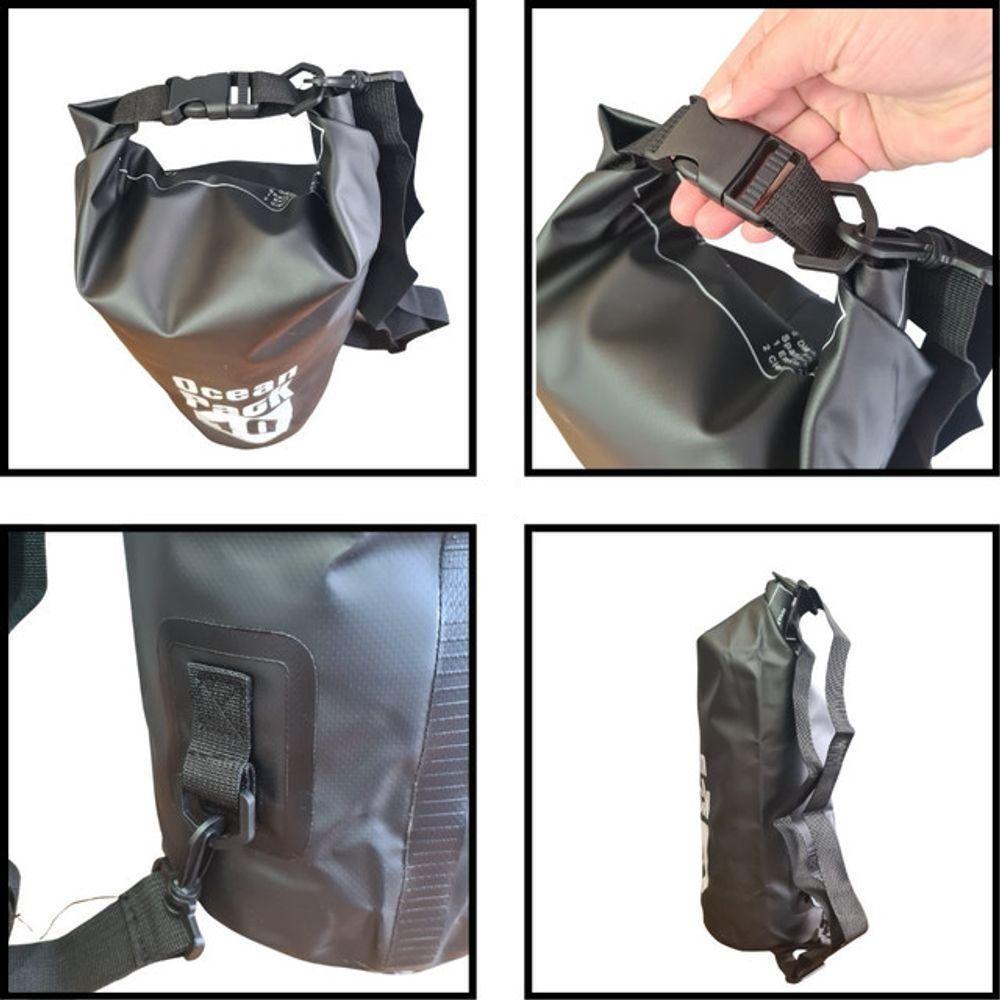 Bolsa Saco Estanque A Prova D'água 10l Reforçada Com Alça Passeio Aquático Mergulho Pescaria Natação Canoagem Preto - 5