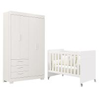 Jogo De Quarto Infantil Guarda Roupa Zaki E Berço Evolution Branco Fosco - Reller Móveis Branco Fosco - 1