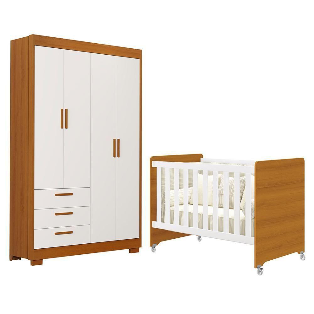 Jogo De Quarto Infantil Guarda Roupa Zaki E Berço Evolution Branco Fosco/savana - Reller Móveis Branco Fosco/savana - 1