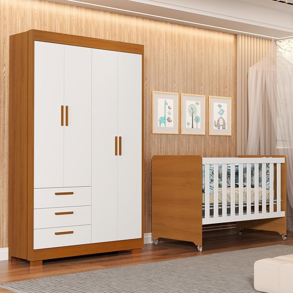 Jogo De Quarto Infantil Guarda Roupa Zaki E Berço Evolution Branco Fosco/savana - Reller Móveis Branco Fosco/savana - 6