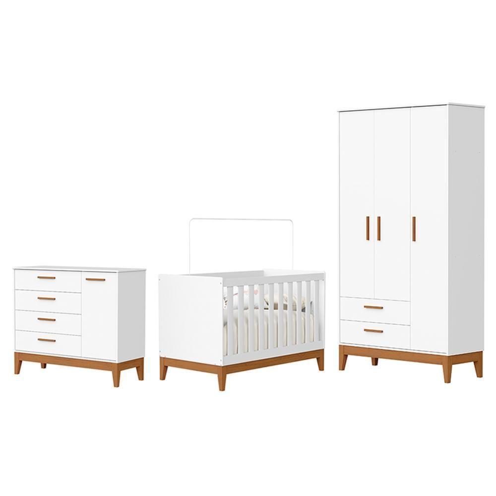 Dormitório Infantil Flip Guarda Roupa 3 Portas, Cômoda 1 Porta E Berço Branco Fosco - Reller Móveis Branco Fosco - 1