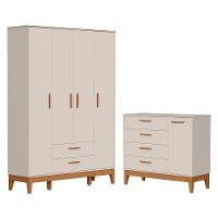 Jogo De Quarto Infantil Flip Guarda Roupa 4 Portas E Cômoda 1 Porta Areia Fosco - Reller Móveis Areia Fosco - 1