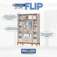 Jogo De Quarto Infantil Flip Guarda Roupa 4 Portas E Cômoda 1 Porta Areia Fosco - Reller Móveis Areia Fosco - 3